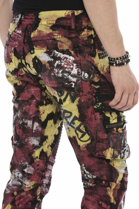 CD587 Men's Colorful Painting Cargo Pocket Jeans