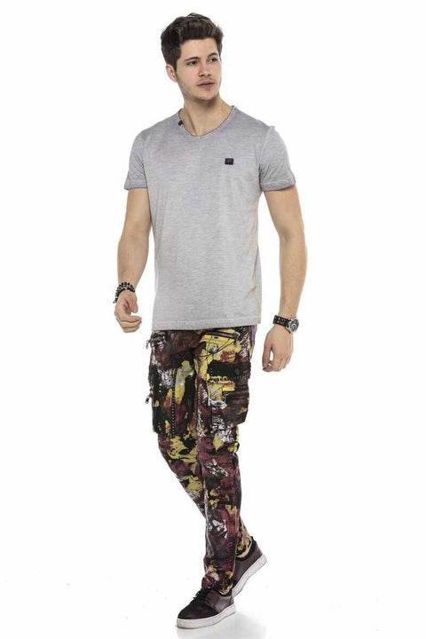 CD587 Men's Colorful Painting Cargo Pocket Jeans