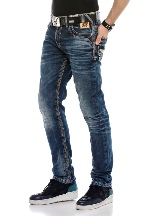 CD593 Thick Stitched Jeans with Neon Label