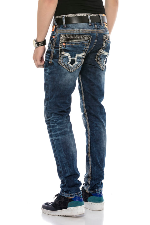 CD593 Thick Stitched Jeans with Neon Label