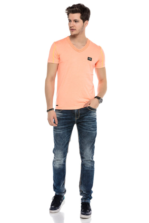 CD593 Thick Stitched Jeans with Neon Label