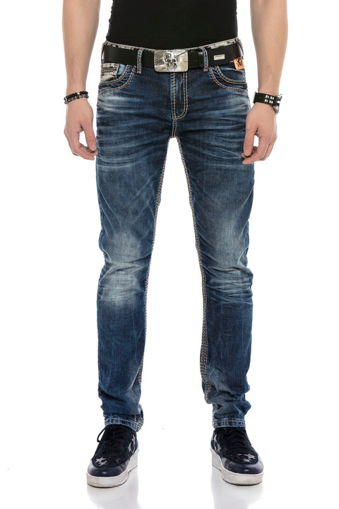 CD593 Thick Stitched Jeans with Neon Label