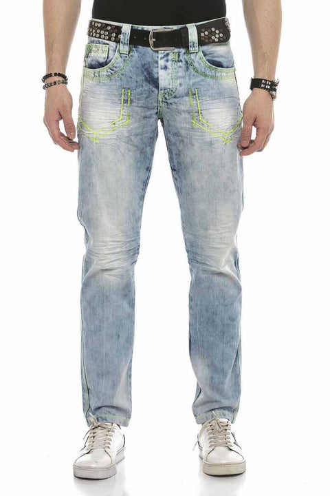 CD596 Neon Pocket Embroidered Ice Blue Jean Trousers