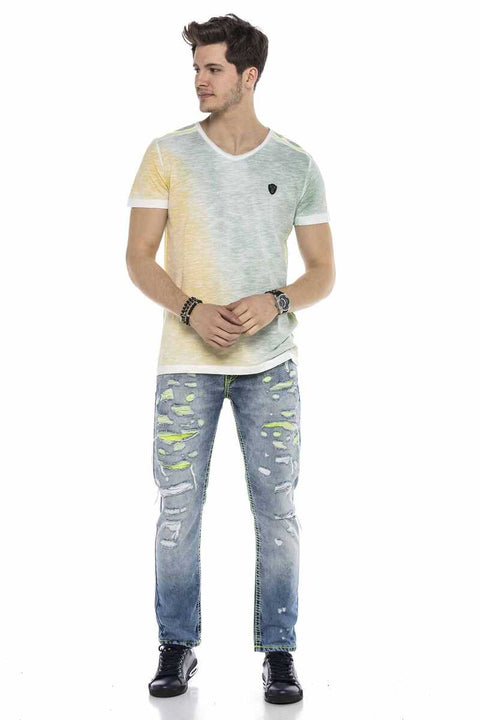 CD605 Neon Green Ripped Ice Blue Men's Jean Trousers