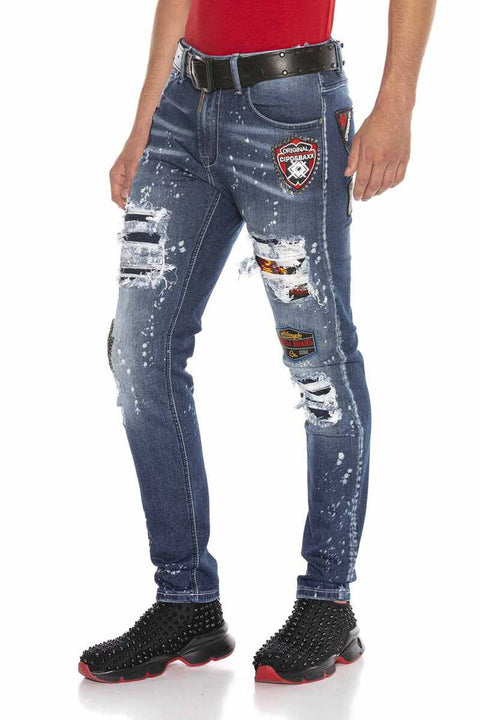 CD643 Embroidered Destroyed Slim Fit Men's Jean Trousers