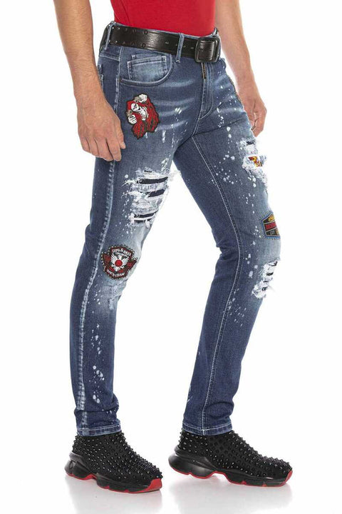 CD643 Embroidered Destroyed Slim Fit Men's Jean Trousers