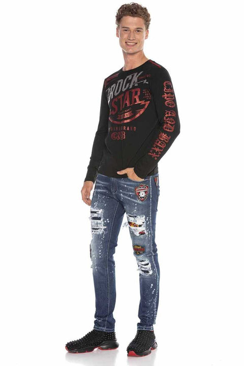 CD643 Embroidered Destroyed Slim Fit Men's Jean Trousers