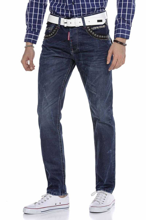 CD665 Yellow Embroidered Men's Jean Trousers