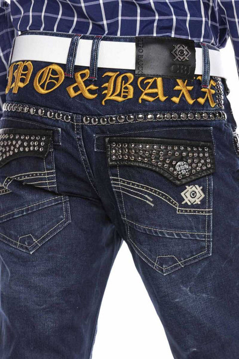 CD665 Yellow Embroidered Men's Jean Trousers