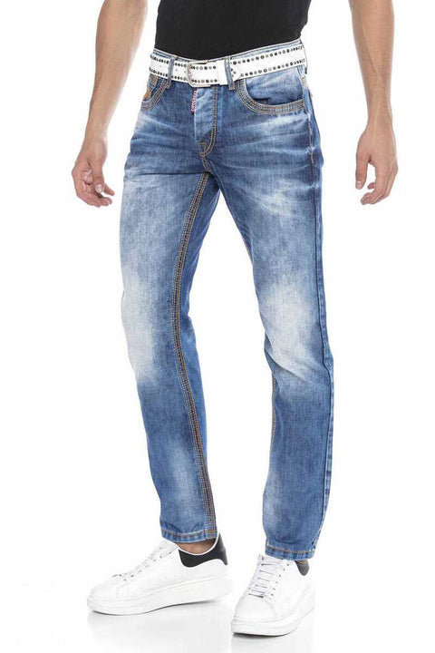 CD669 Thick Stitching Detailed Straight Fit Men's Jean Trousers