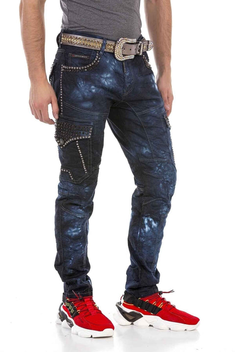 CD677 Cargo Pocket Washed Fabric Men's Jean Trousers