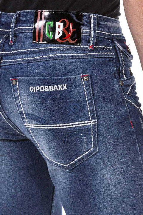 CD692 Embroidery Detailed Men's Jean Trousers