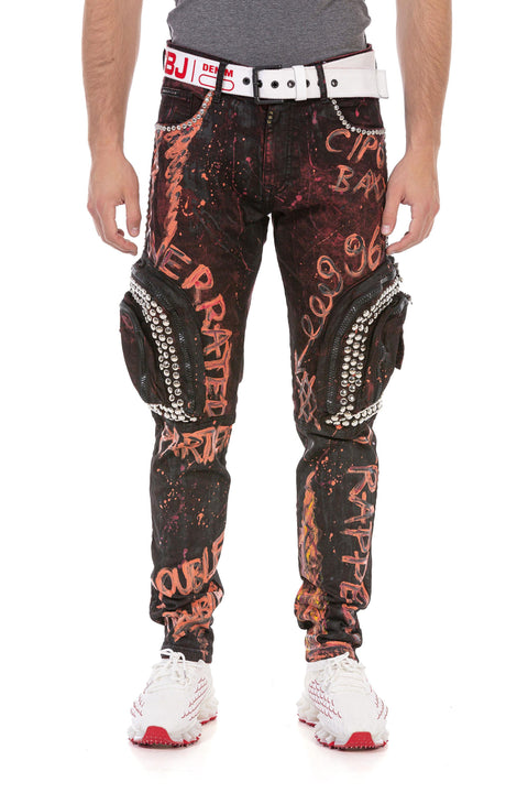 CD693 Hand Painted Cargo Men's Jeans