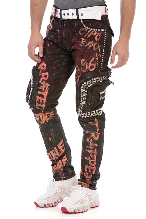 CD693 Hand Painted Cargo Men's Jeans