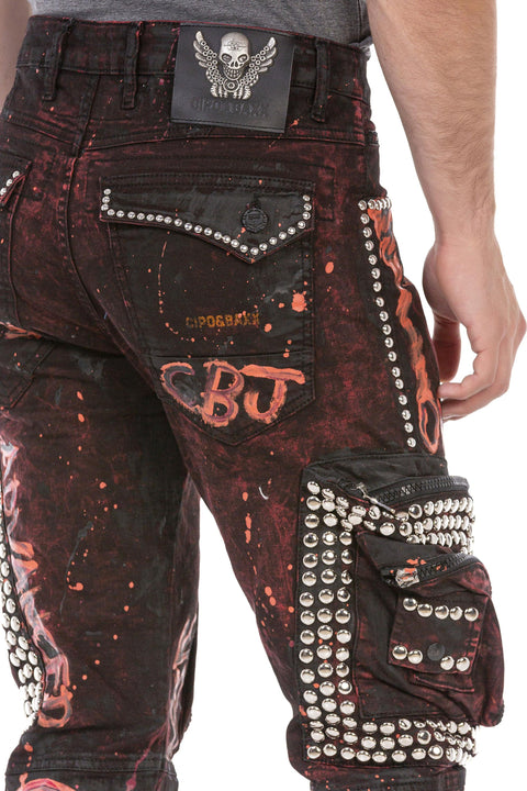 CD693 Hand Painted Cargo Men's Jeans
