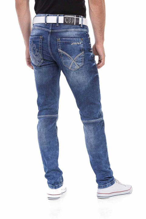 Cd695 Pocket Embroidered Piece Men's Jean Trousers