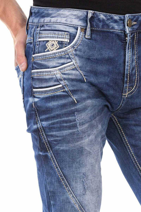 Cd695 Pocket Embroidered Piece Men's Jean Trousers