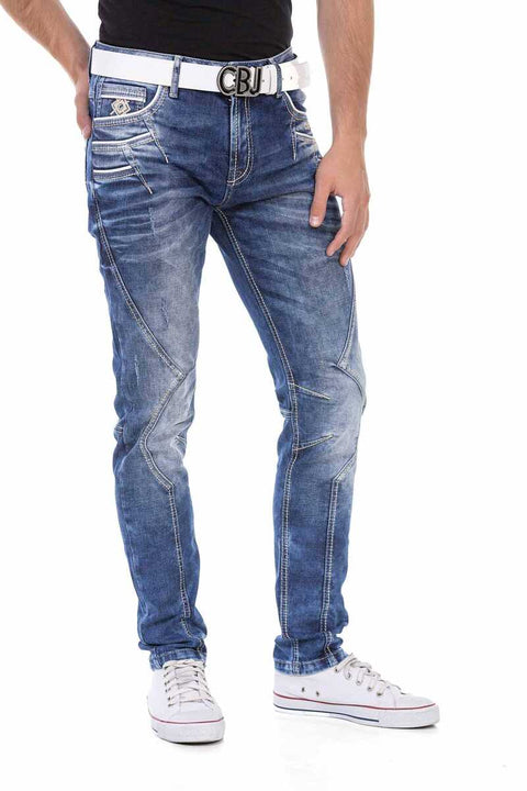Cd695 Pocket Embroidered Piece Men's Jean Trousers