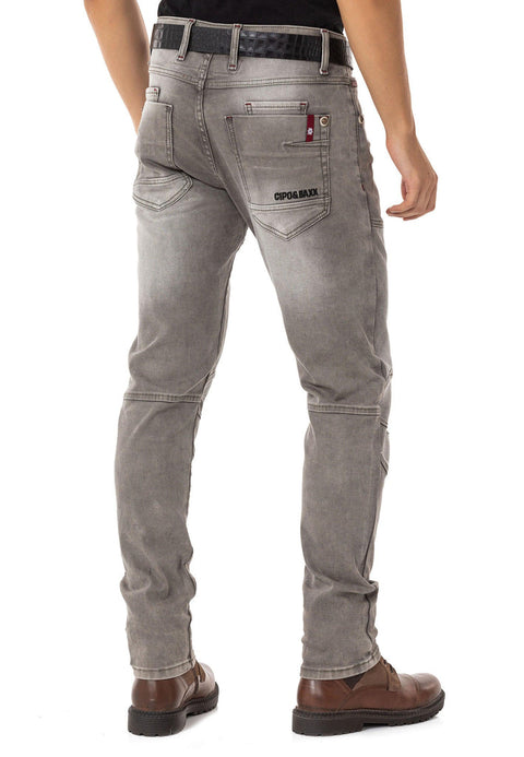 CD699 Biker Style Men's Jean Trousers with Hidden Pockets