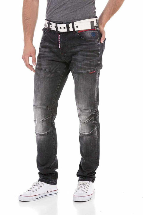CD699 Biker Style Men's Jean Trousers with Hidden Pockets
