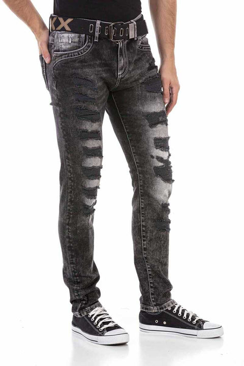 CD713 Ripped Slim Fit Men's Jean Pants with Embossed Logo