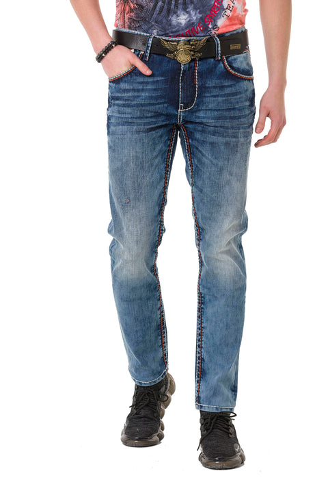 CD729 Basic Men's Jean Trousers with Pocket Embroidery Detail