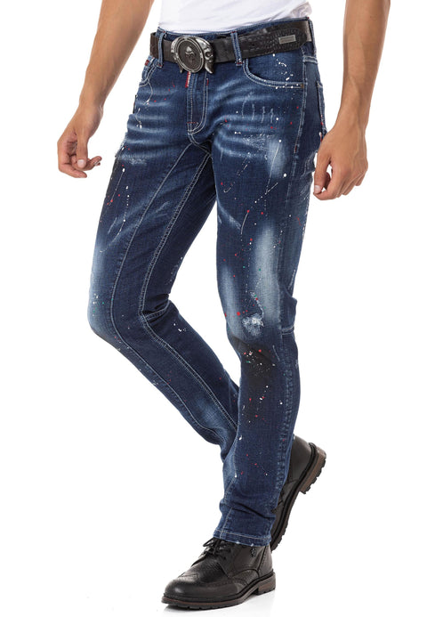 CD783 Spray Paint Detailed Men's Jean Trousers
