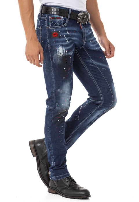 CD783 Spray Paint Detailed Men's Jean Trousers