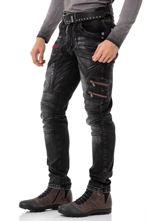 CD795 Biker Style Leather Detailed Men's Jean Trousers