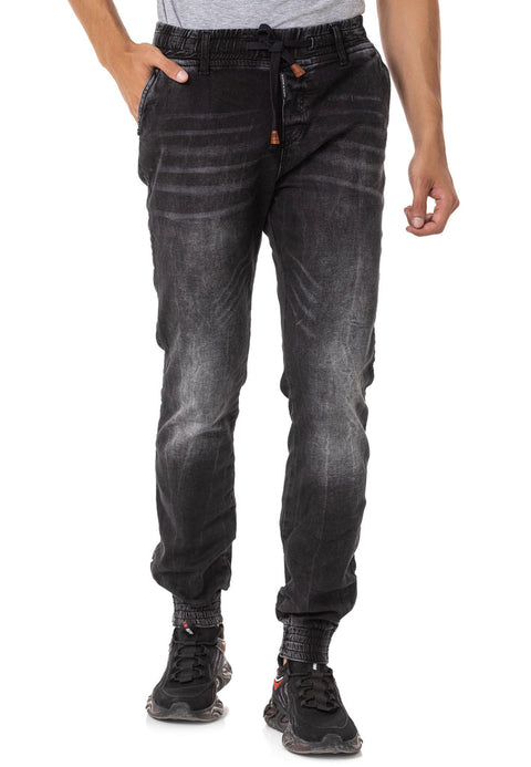 CD807 Basic Men's Jean Trousers with Elastic Legs