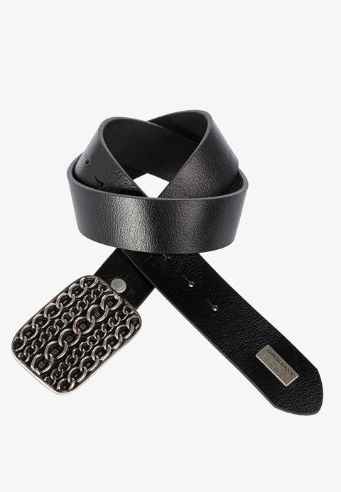 CG164 Leather Belt with Metal Chain Buckle