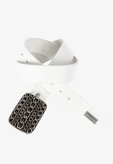 CG164 Leather Belt with Metal Chain Buckle