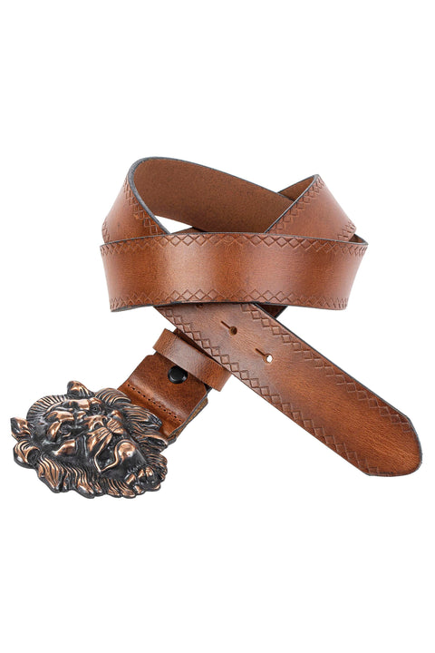 CG196 Leather Belt with Lion Buckle