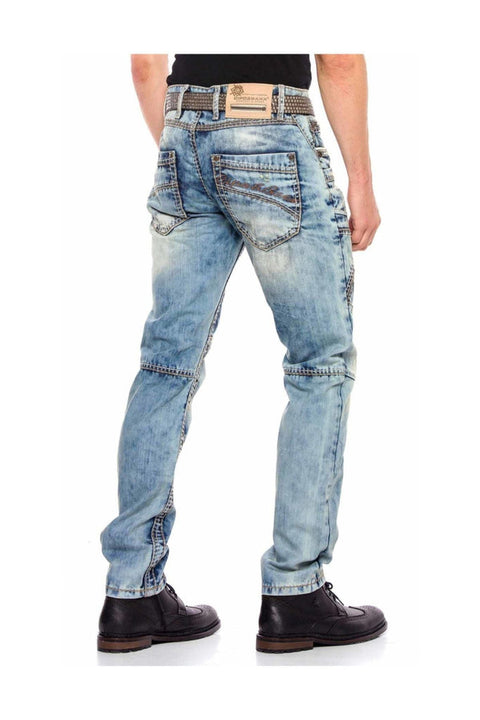 CD535 Open Men's Denim Jeans with Stitched Pockets