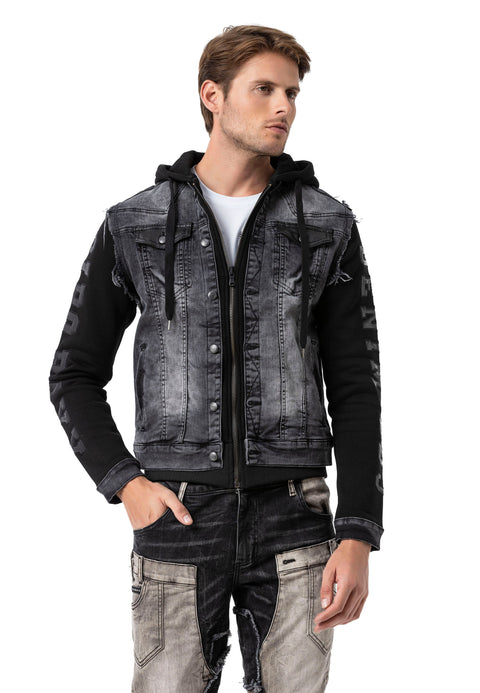 CJ155 denim jacket, hooded sweat jacket in western look