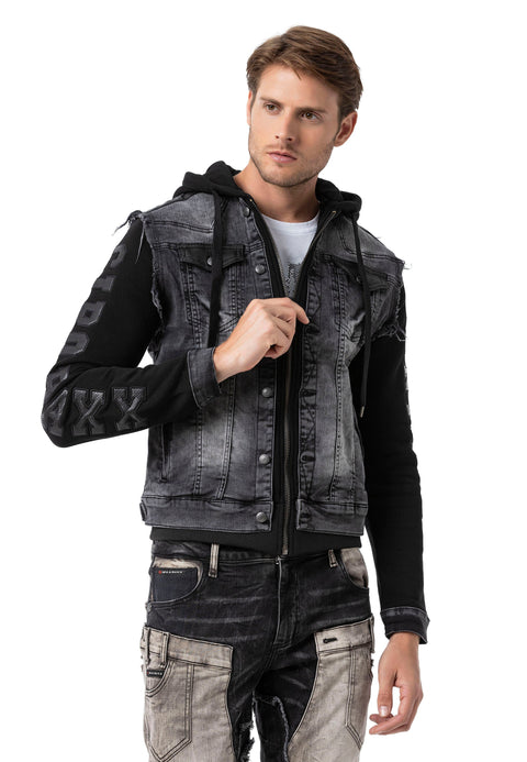 CJ155 denim jacket, hooded sweat jacket in western look