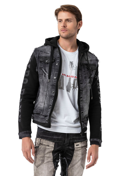 CJ155 denim jacket, hooded sweat jacket in western look
