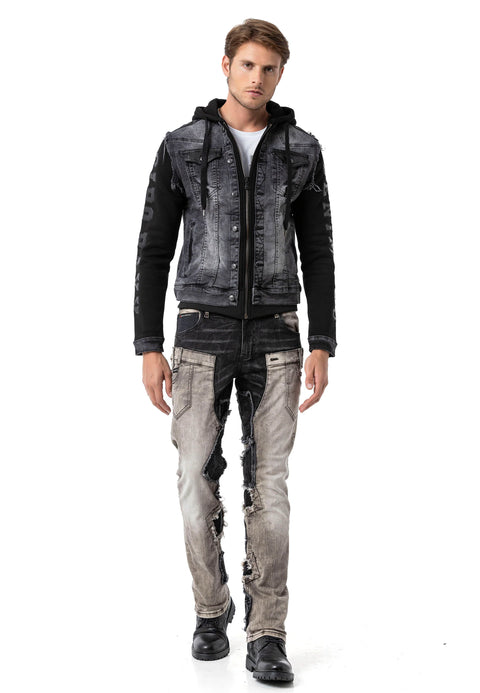 CJ155 denim jacket, hooded sweat jacket in western look