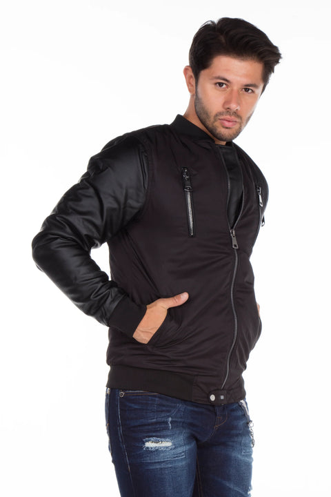 CJ175 Dragon Motif Leather Sleeve Men's Coat