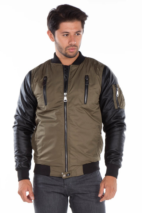 CJ175 Dragon Motif Leather Sleeve Men's Coat