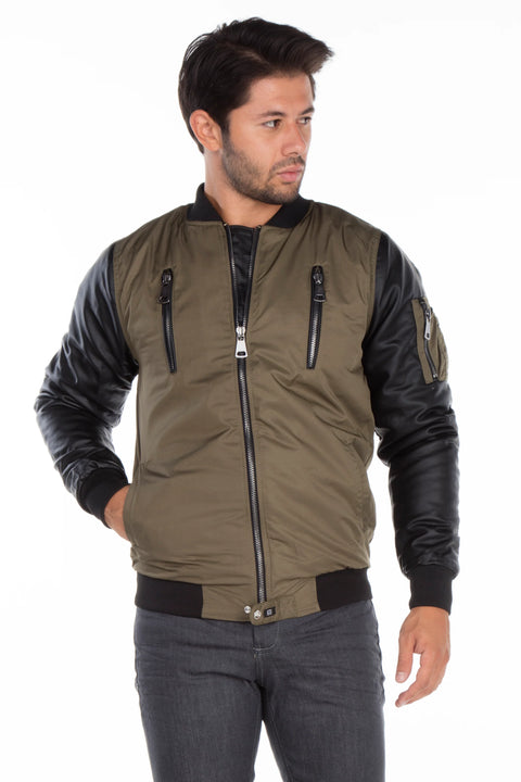 CJ175 Dragon Motif Leather Sleeve Men's Coat