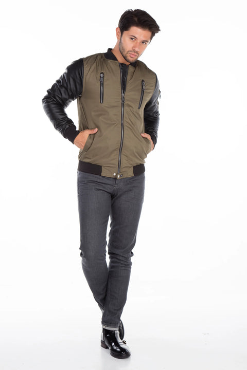 CJ175 Dragon Motif Leather Sleeve Men's Coat