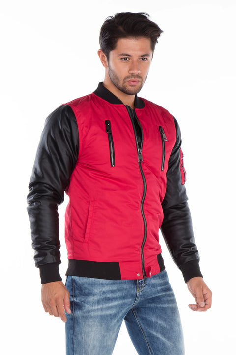 CJ175 Dragon Motif Leather Sleeve Men's Coat