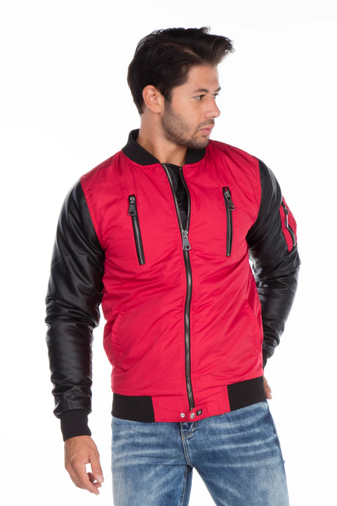 CJ175 Dragon Motif Leather Sleeve Men's Coat