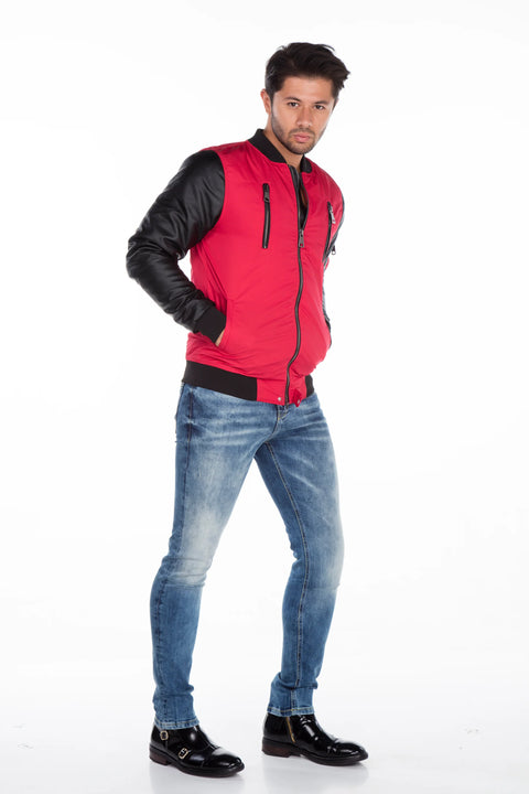 CJ175 Dragon Motif Leather Sleeve Men's Coat