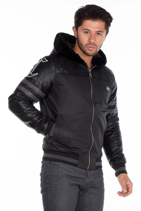 CJ177 Logo Printed Hooded Leather Men's Coat