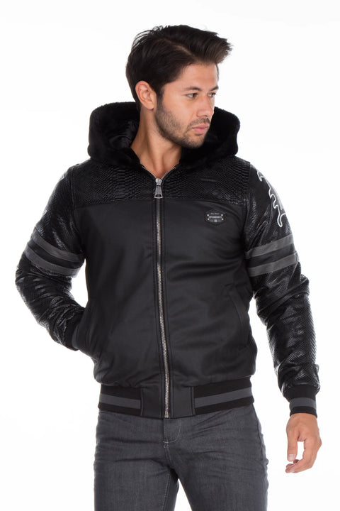 CJ177 Logo Printed Hooded Leather Men's Coat