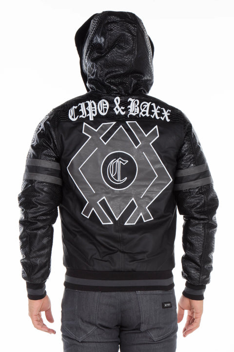 CJ177 Logo Printed Hooded Leather Men's Coat