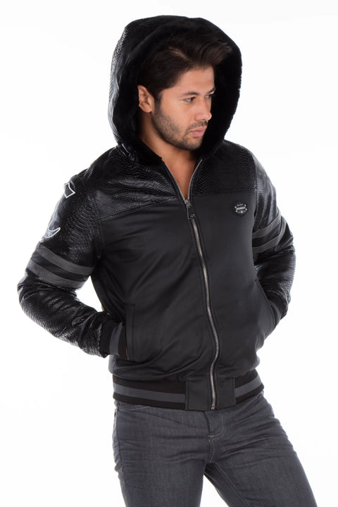 CJ177 Logo Printed Hooded Leather Men's Coat