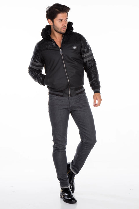 CJ177 Logo Printed Hooded Leather Men's Coat